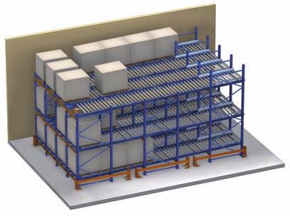 PALLET RACKING LIVE STORAGE Live storage racking for palletised loads are compact structures that incorporate roller track sections placed on a sloped lane to allow the pallets to slide over them.