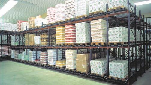The loading aisles are separate from the unloading aisles. The fork-lifts place and remove pallets without interruptions. Excellent stock control. Only one SKU is stored in each loading aisle.
