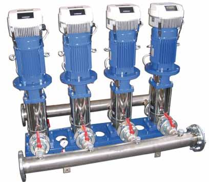 Control of boiler feed water. Cascade control capability by combining different executions (Master/Basics) of the modular HYDROVAR family. Typical energy savings.