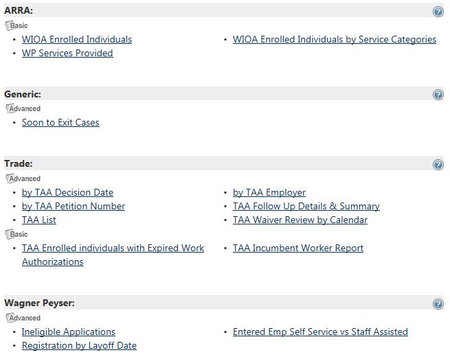 Case Load Non-WIOA Reports These reports, organized by federal program type for non-wioa programs, provide program-specific information for each major program type.