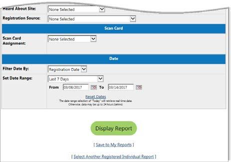 Save any report to My Reports Sample Display and Filter Controls (Detailed Reports Individual Reports - Registered Individuals Report by Race) Note: Some filter options will