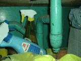 Sink plumbing has been protected by paint and is not corroded. Sanitary piping is in good condition.