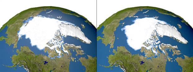 Arctic Sea Ice Melting Minimum concentration of Arctic sea ice in 1979 Concentration of Arctic sea ice on Sept