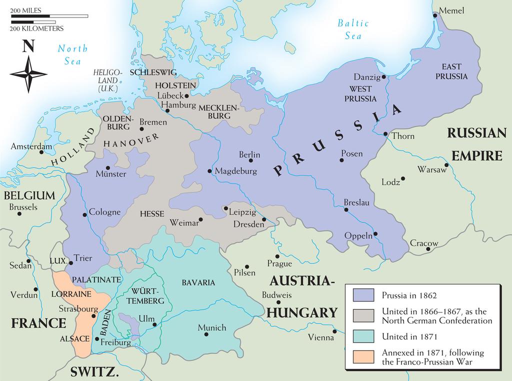 Map 22 3 THE UNIFICATION OF GERMANY Under Bismarck s leadership, and with the strong support of its royal house, Prussia used