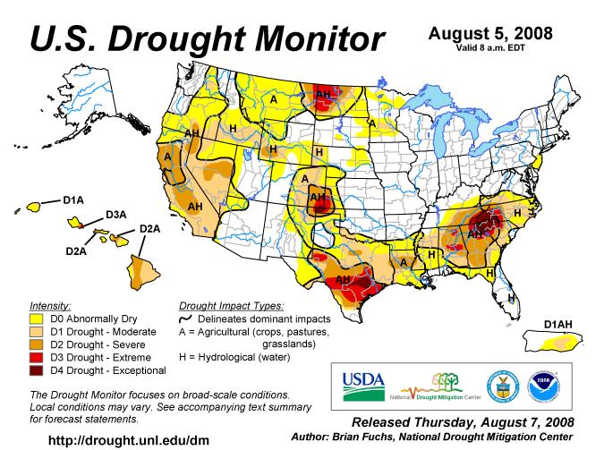 Figure 1-1. Drought Conditions During August 2008.