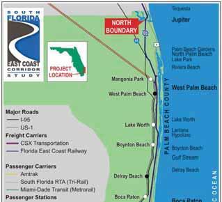 introduce passenger service for commuters along FEC s 85-mile rail corridor between Miami and Jupiter (see Figure 1.9-7). In addition to the FEC, this complex project involves Two FDOT districts.
