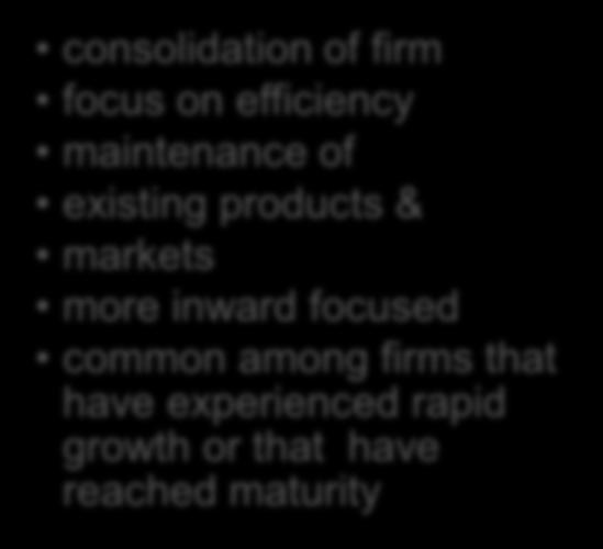 3 Generic Strategic Options STASIS EXIT GROWTH consolidation of firm focus on efficiency