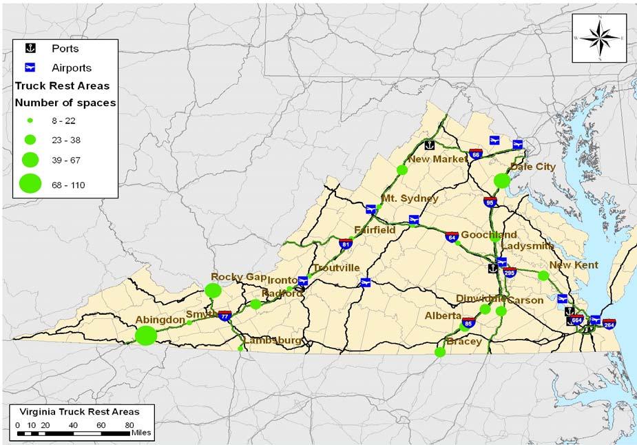 Figure 4.8 Truck Rest Area Locations in Virginia 4.2.