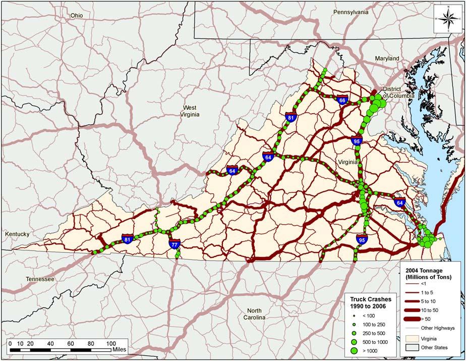 corridor, the greatest number of accidents is on I-95, and then I-81; these two routes are followed by I-64, I-264, I-66, I-77, and I-85. Figure 4.