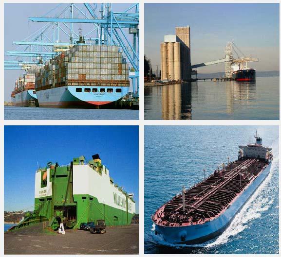 Note: Clockwise from top left: containership, dry bulk tanker, liquid bulk