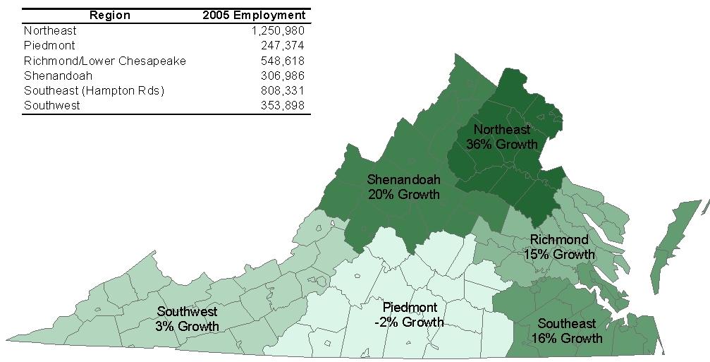 Figure 2.2 Historic Employment Growth Trends Virginia Compared to the United States 1990 to 2006 1.35 Employment Growth Index, 1990 = 1.00 1.30 1.25 1.20 1.15 1.10 1.05 1.00 0.