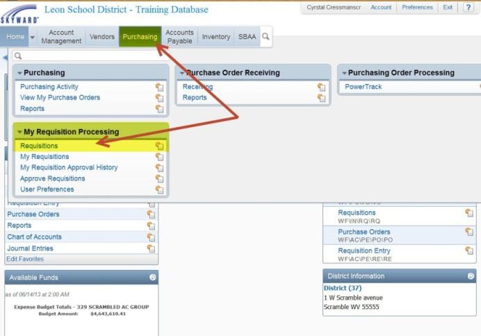 32 Purchasing / Receiving Step 2: Navigate to Requisitions Main Screen Verify that you are in the Financial Management
