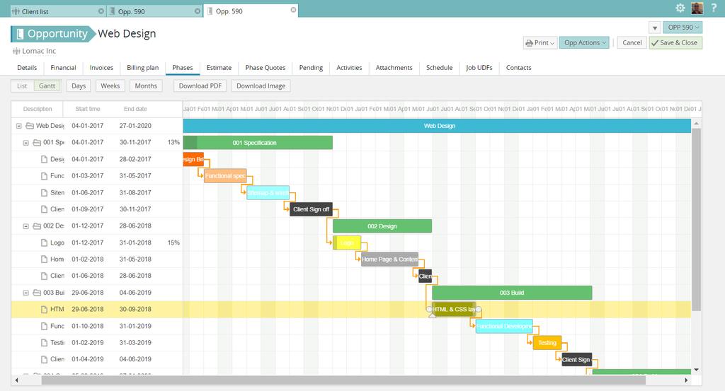Creating a schedule Gantt charts Gantt charts Synergist Web supports job level Gantt charts.