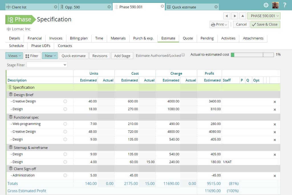Estimating Estimating has never been easier. If you are using the 2 tier option (breaking your estimate into stages), you can now create these directly from the estimate tab.
