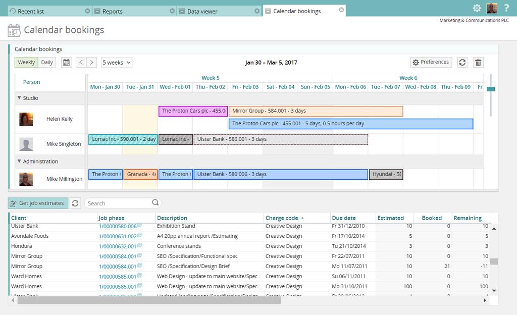 Scheduling Calendar bookings The scheduling module is a comprehensive work allocation tool. Tasks that are created during the estimating process can be allocated to staff in the master calendar.