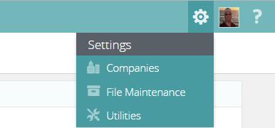 Settings & file maintenance Access to Company settings, File maintenance & utilities is found in the right top corner of the screen (subject to access rights) File maintenance New users can be