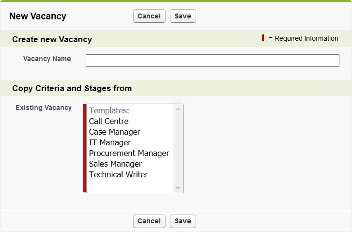 Vacancies New Vacancy Require template use for new