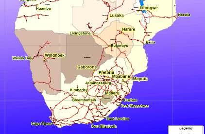 network provides strategic lines to landlocked countries (all on similar gauge) SADC