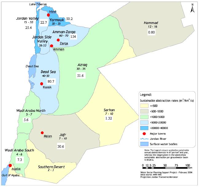 Figure 1: Groundwater basins in Jordan and their