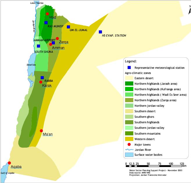 Figure 7: Agro-climatic zones in Jordan Source: GTZ and MWI (2004) National Water Master Plan 2004. Amman, Jordan. 3.