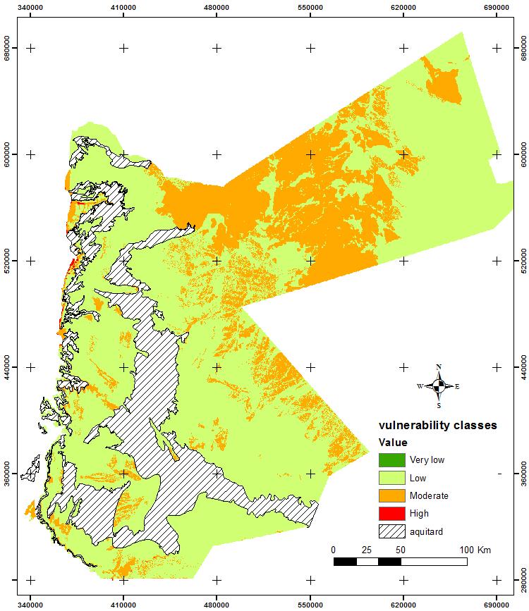 Figure 9: Groundwater vulnerability classes for the outcropping aquifers in Jordan Source: NWMP, 2003. 6.