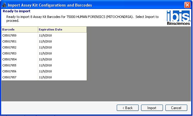 Import Wizard Example Barcodes to be imported Expiration date Click Import button Importing has completed