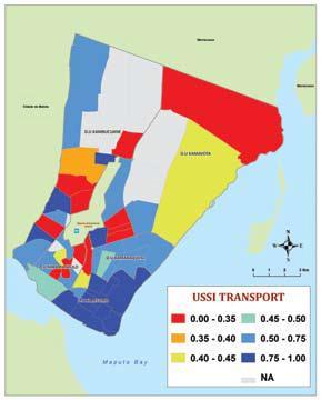 Figure 17 Examples of USSI output maps from Maputo, Mozambique Emptying and Transport Overall Urban Sanitation Status Index 8.