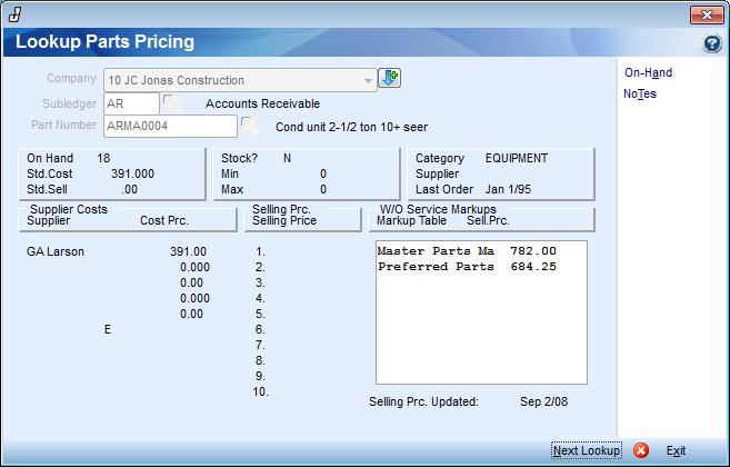 Parts Pricing Inventory -> Counter Sales -> Over the Counter Sales ~ Parts Pricing Parts Pricing The Parts Pricing Button automatically