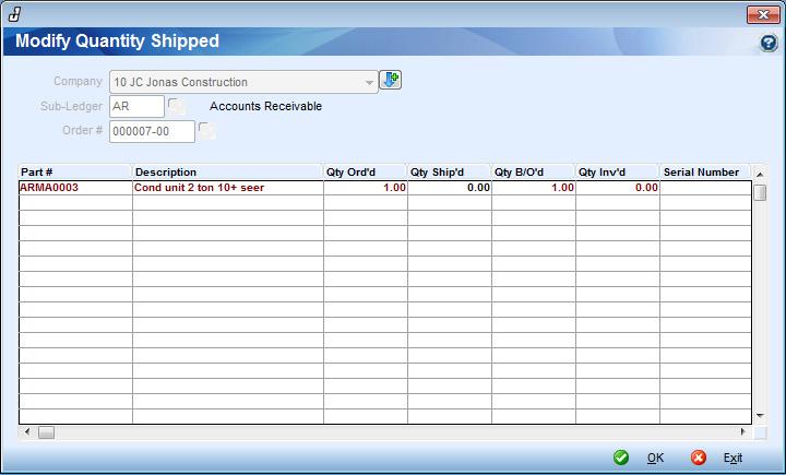 Print Counter Sales Invoices Inventory -> Counter Sales -> Modify Quantity Shipped Modify Quantity Shipped Instead of going back into each Counter Sale, you can use this program to change the