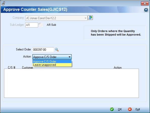 Approve Counter Sales Inventory -> Counter Sales -> Approve the Counter Sales Approve Counter Sales Select orders on this screen and actions for them.