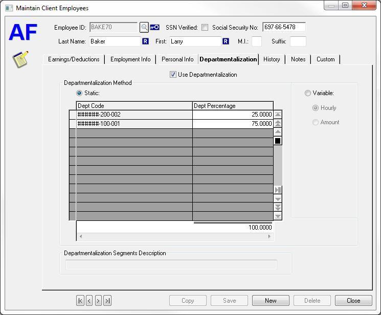 211000-000-003 22.67 When using the departmentalization feature, the Payroll module will departmentalize any departmentalized account that it encounters during a posting process.