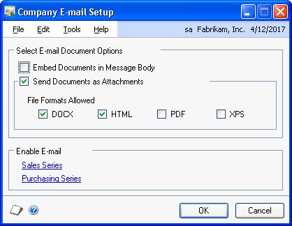 CHAPTER 16 E-MAIL SETUP E-mail setup checklist Use this checklist as your guide when setting up the e-mail functionality in Microsoft Dynamics GP. Step For more information 1.