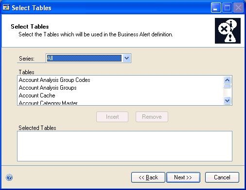 CHAPTER 29 BUSINESS ALERTS SETUP If you re using an integrating application with Microsoft Dynamics GP and you want to include its information in a business alert, you must select the tables you need