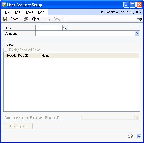 PART 2 USER SETUP 8. Select a category from the drop-down list to display the tasks for that category. 9. Mark the security tasks that users who are assigned to this role should have access to.