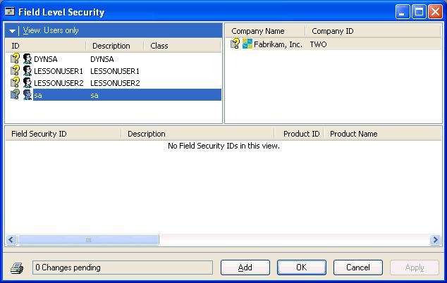 Chapter 7: Field level security Field level security restricts access to any field, window, or form in Microsoft Dynamics GP.