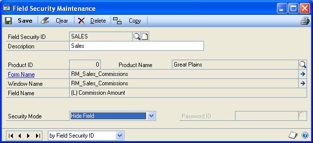 PART 2 USER SETUP 2. Choose Add to open the Field Security Maintenance window.