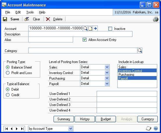 PART 3 COMPANY SETUP Setting up a posting account in Microsoft Dynamics GP Use the Account Maintenance window to set up posting accounts that weren t included in the default chart of accounts you