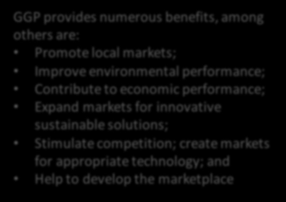 performance; Contribute to economic performance; Expand markets for innovative sustainable