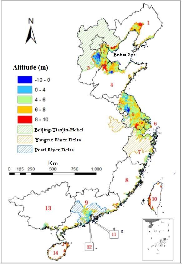 1. Impacts of Climate Change on Urban Areas The total area of LECZ in China is 193,938 Km 2, which accounts for 2 % of China s land area, and 14.