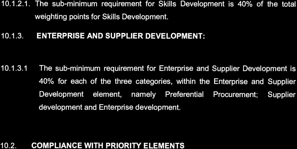STAATSKOERANT, 4 AUGUSTUS 2017 No. 41024 165 10.1.2.1. The sub -minimum requirement for Skills Development is 40% of the total weighting points for Skills Development. 10.1.3.