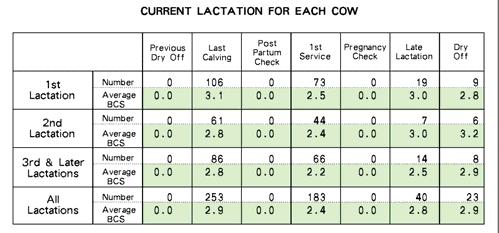 It provides a summary by lactation grouping