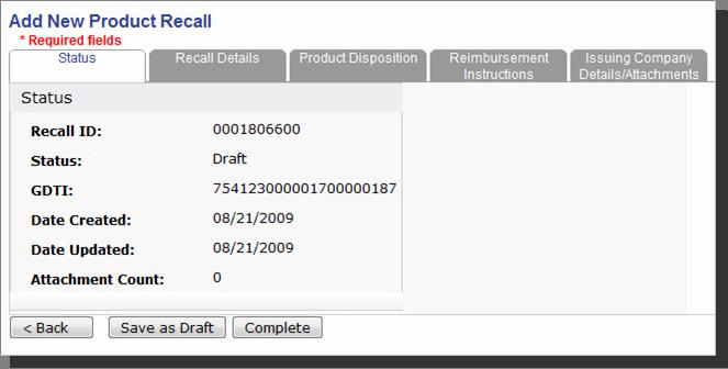 Product Recall Notification Status Recall ID
