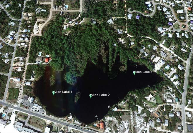 Allen Lake, Walton County Lake Description Outfall: absent Watershed area: 71 hectares Lake surface area: 7.12 hectares Average depth: 1.