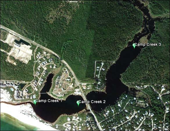 Camp Creek Lake, Walton County Lake Description Outfall: present Watershed area: 213 hectares Lake surface area: 23.4 hectares Average depth: 1.