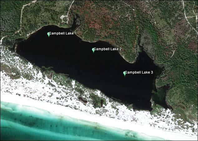 Campbell Lake, Walton County Lake Description Outfall: present Watershed area: 8.4 hectares Lake surface area: 44.5 hectares Average depth: 3.