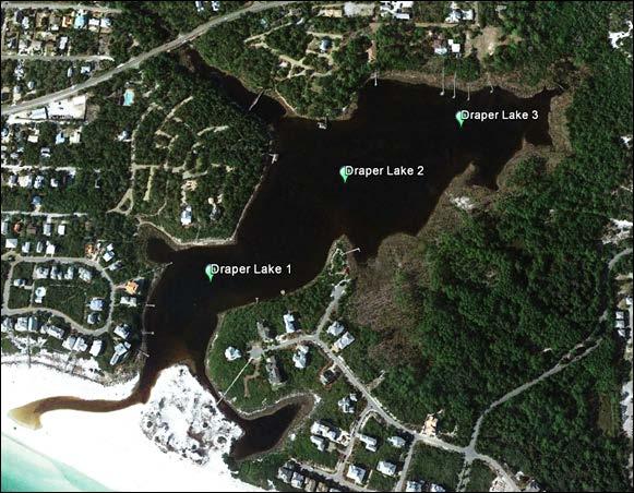 Draper Lake, Walton County Lake Description Outfall: present Watershed area: 193 hectares Lake surface area: 11.5 hectares Average depth: 1.
