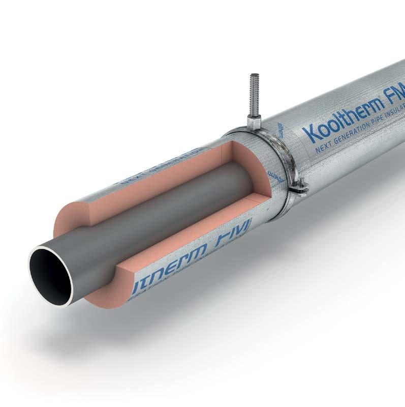 * Kooltherm Insulated Pipe Support Inserts are supplied with a self-adhesive lap. Kooltherm FM Pipe Insulation sections should be vapour sealed to the pipe support.