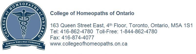 Renewal Form for Certificate of Authorization for a Health Profession Corporation College of Homeopaths of Ontario (CHO) For detailed information on how to complete this form, please see the Guide to