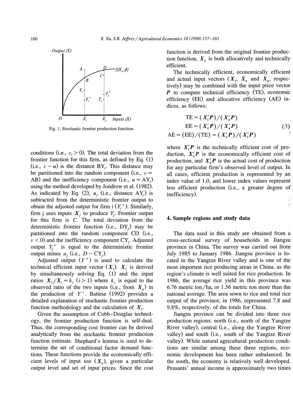 160 X. Xu, S.R. Jeffrey/ Agricultural Economics 18 (1998) 157-165 Output (Y) f(x.