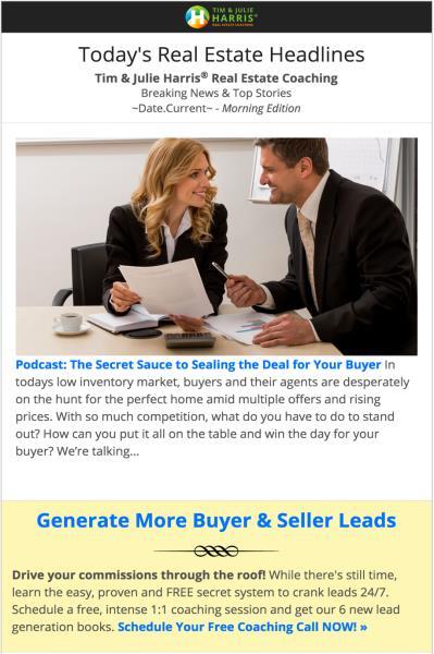 Weekday AM & PM Real Estate Headlines E-Newsletter to 100,000 listener